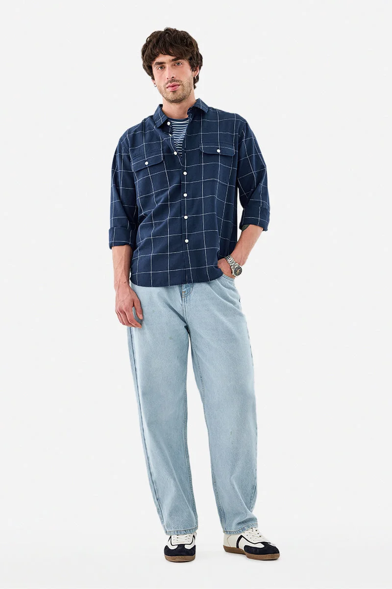 SNITCH Double Pocket Linen Blend Checks Shirt