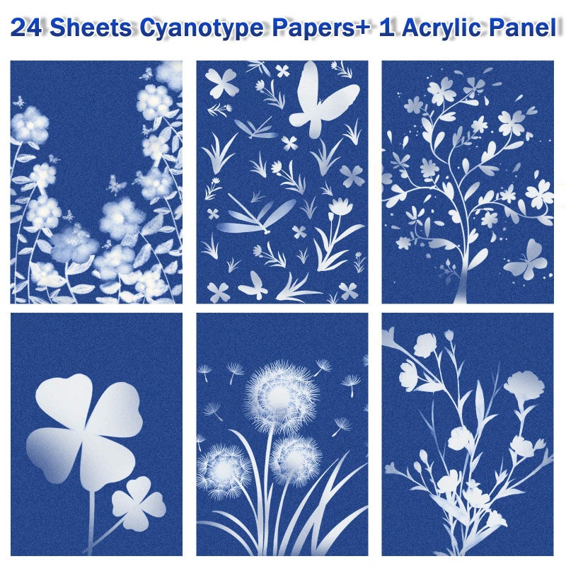 LIGHOON Sun Print Paper Kit Cyanotype Paper, 24 Sheets Cyanotype Papers with 1 Sheet Acrylic Panel, High Sensitive Nature Sun/Solar Activated Sun Printing Art Paper for Arts Crafts DIY Project - Image 3