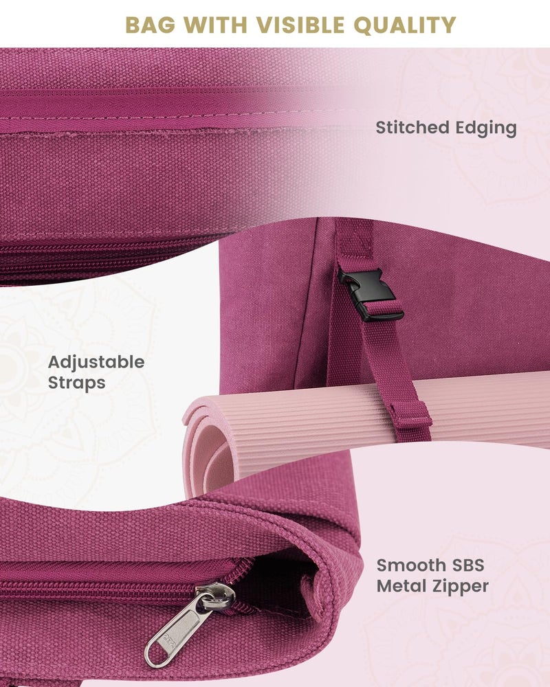 Gonex Yoga Mat Bag, Yoga Gym Bag Tote Bag with Multi Pockets For Women Men, Canvas Yoga Mat Carrier Take in Out Mat Easily For Pilates Travel Workout Office, Rose Red - Image 4