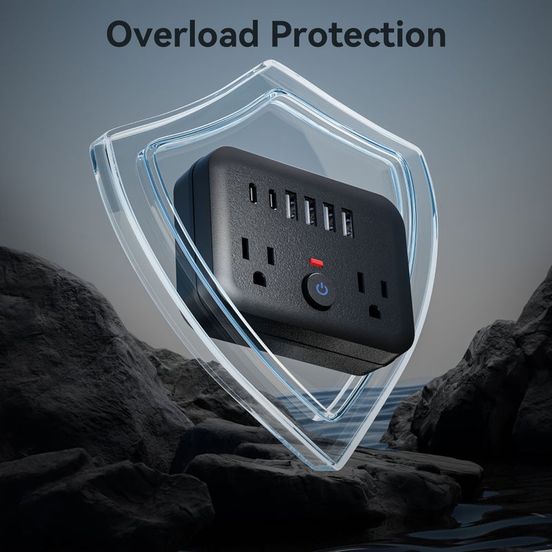 2 قطعة واقي طفرة أبيض مصغر محمول 8 في 1 متعدد الوظائف 2 مقبس 4 منافذ USB 2 منافذ USB-C حماية من الحمل الزائد مفتاح قابس حائط قياسي أمريكي مناسب للمنزل والسفر والمكتب - Image 5