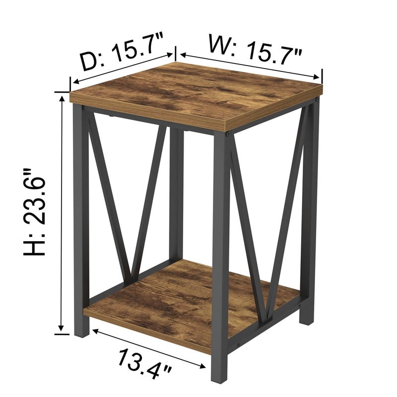 EXCEFUR End Table, Square Side Tables for Living Room, Industrial Metal and Wood Nightstand for Bedroom, Rustic Brown - Image 3