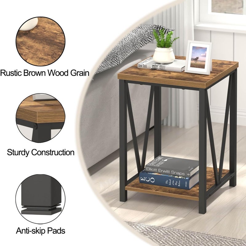 EXCEFUR End Table, Square Side Tables for Living Room, Industrial Metal and Wood Nightstand for Bedroom, Rustic Brown - Image 5