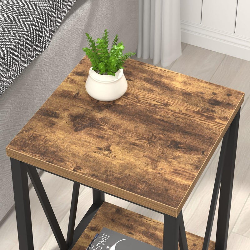 EXCEFUR End Table, Square Side Tables for Living Room, Industrial Metal and Wood Nightstand for Bedroom, Rustic Brown - Image 4