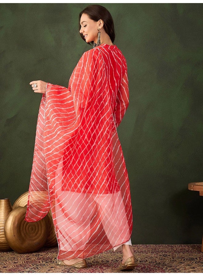 AKS Red Gota Embroidery Kurta Set With Organza Gota EmbroideredDupatta - Image 4