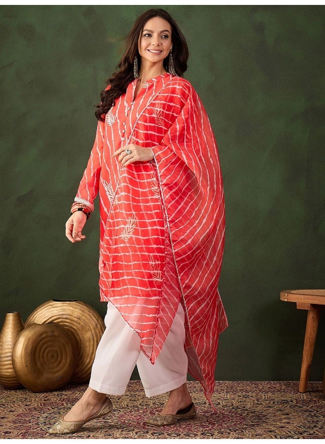 AKS Red Gota Embroidery Kurta Set With Organza Gota EmbroideredDupatta - Image 5