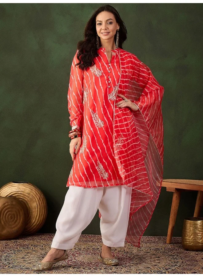 AKS Red Gota Embroidery Kurta Set With Organza Gota EmbroideredDupatta