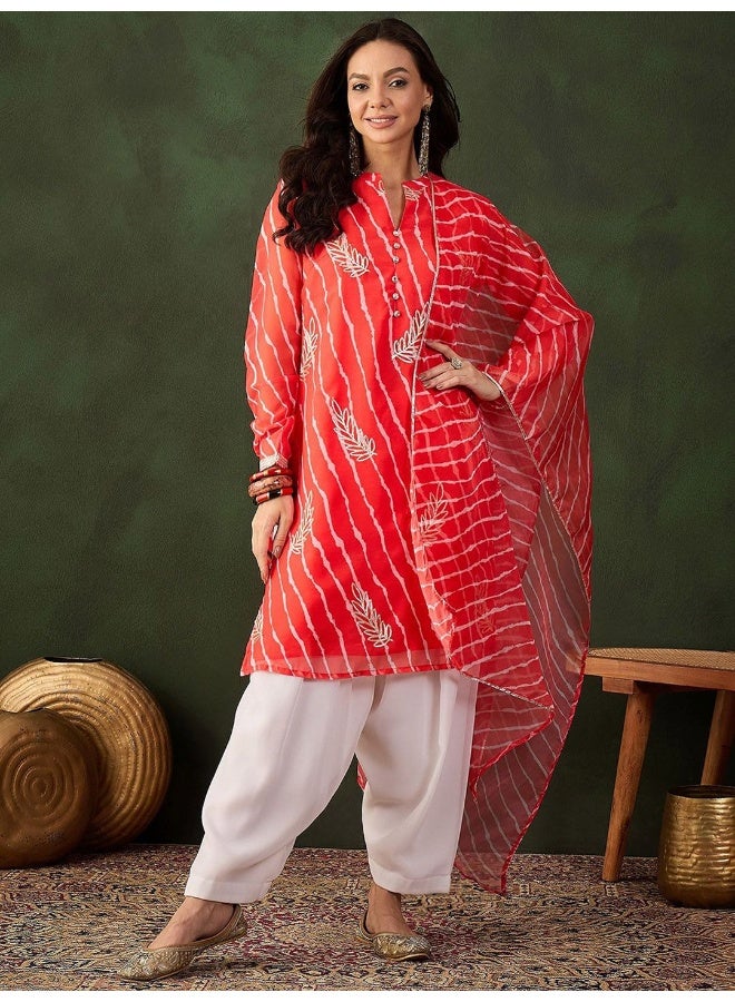 AKS Red Gota Embroidery Kurta Set With Organza Gota EmbroideredDupatta - Image 1