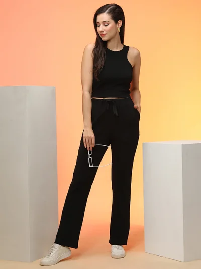 globus Women Sleeveless Crop Top With Trousers Co-Ords