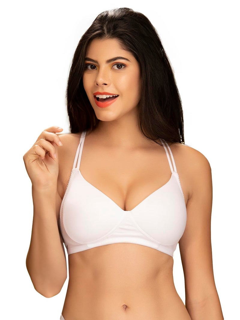 Clovia Cotton Padded Non-Wired Racerback T-Shirt Bra (BR1514P18_White_32D) - Image 1