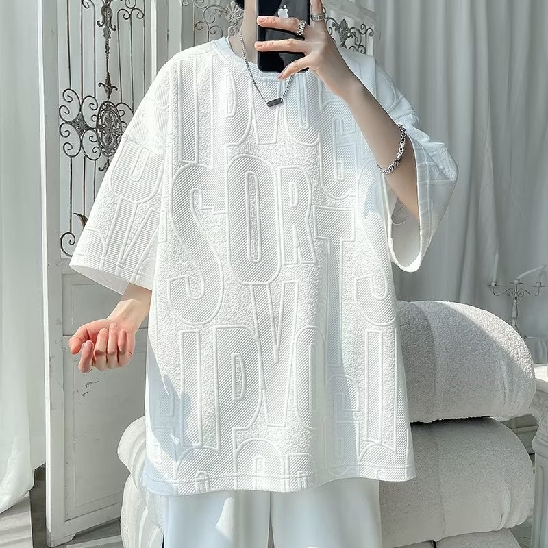 Standard Ins Summer Fashion Trendy Brand Crewneck New T-Shirt City Style Artistic Trendy Men'S Five-Point Sleeve Youth Fashion