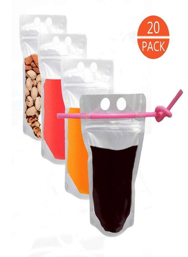 Shineyid Drink Pouches Bag with Straws 20 Pack 8oz Plastic container Reclosable Zipper Hand-held Heavy Duty Ice Drinking Juice Pouches Bags - Image 5