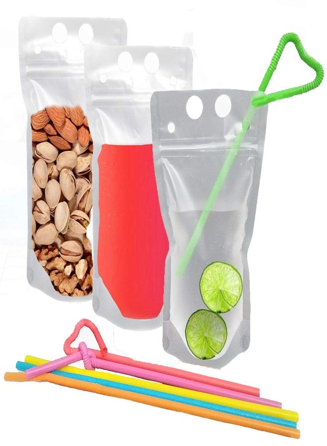 Shineyid Drink Pouches Bag with Straws 20 Pack 8oz Plastic container Reclosable Zipper Hand-held Heavy Duty Ice Drinking Juice Pouches Bags - Image 1