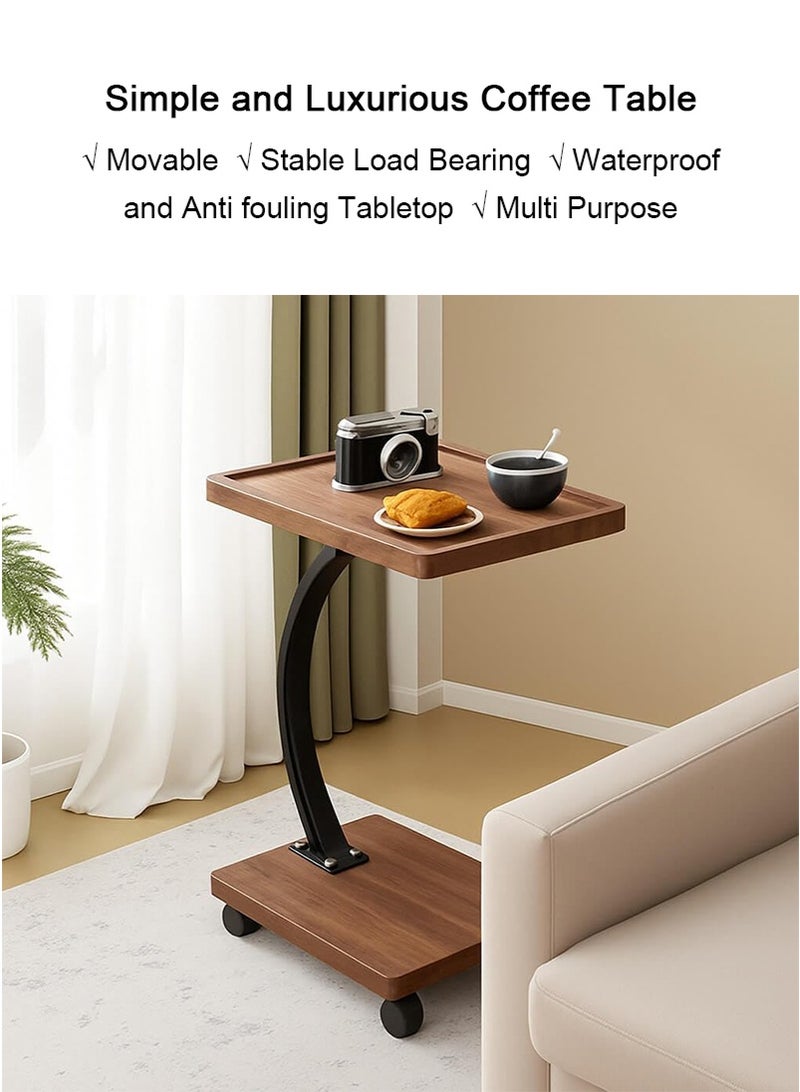 TAPIT Movable Side Table with Wheels, Square End Table & Compact Coffee Table for Sofa, Couch & Bed, C-Shaped Side Desk for Living Room, Bedroom, Indoor & Outdoor Use (Brown - A) - Image 2