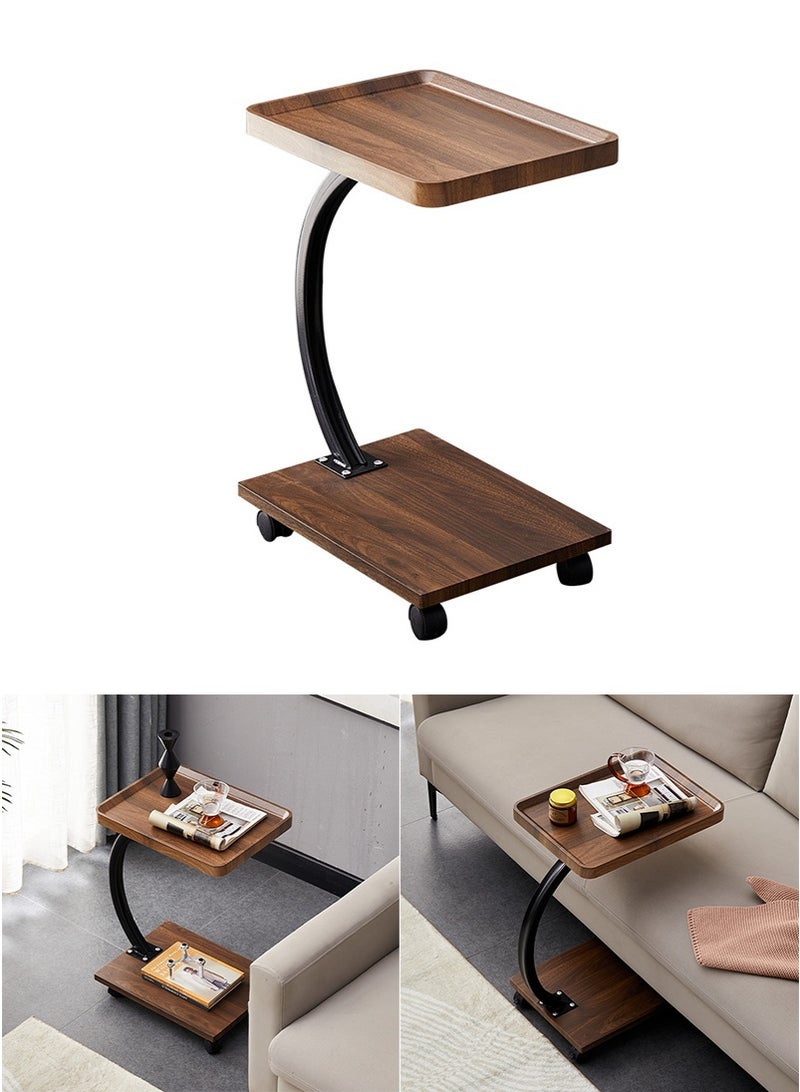 TAPIT Movable Side Table with Wheels, Square End Table & Compact Coffee Table for Sofa, Couch & Bed, C-Shaped Side Desk for Living Room, Bedroom, Indoor & Outdoor Use (Brown - A) - Image 1