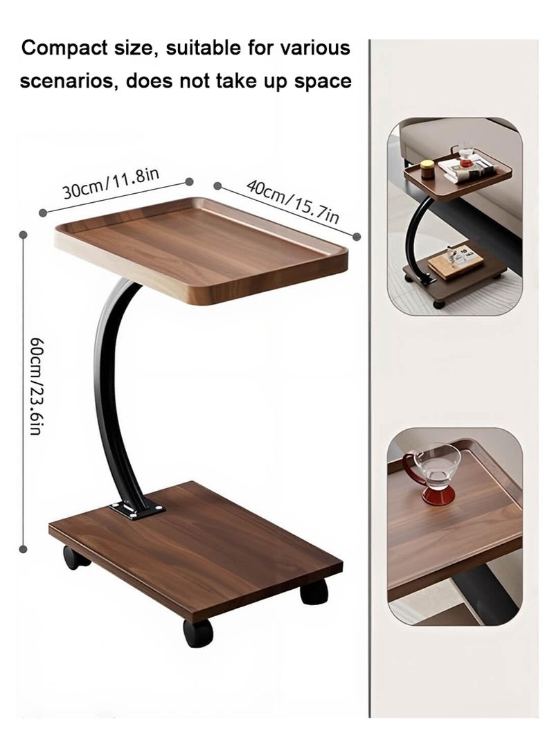 TAPIT Movable Side Table with Wheels, Square End Table & Compact Coffee Table for Sofa, Couch & Bed, C-Shaped Side Desk for Living Room, Bedroom, Indoor & Outdoor Use (Brown - A) - Image 3