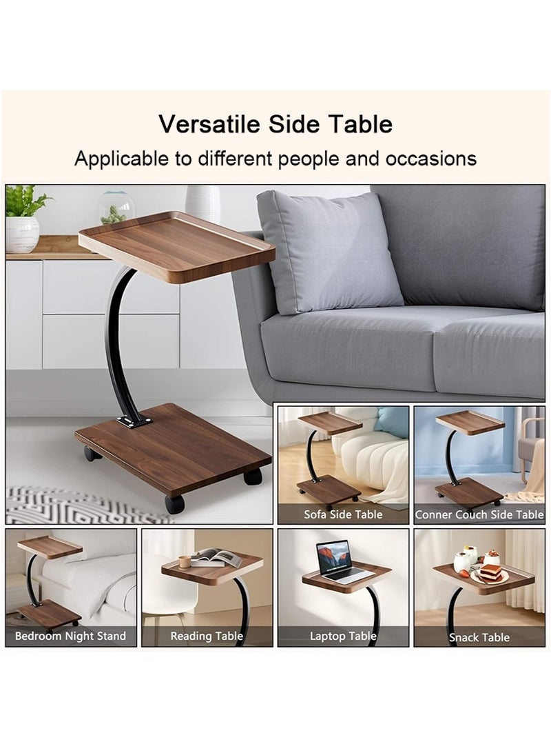 TAPIT Movable Side Table with Wheels, Square End Table & Compact Coffee Table for Sofa, Couch & Bed, C-Shaped Side Desk for Living Room, Bedroom, Indoor & Outdoor Use (Brown - A) - Image 4