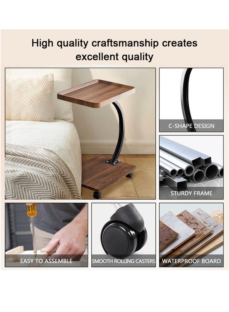 TAPIT Movable Side Table with Wheels, Square End Table & Compact Coffee Table for Sofa, Couch & Bed, C-Shaped Side Desk for Living Room, Bedroom, Indoor & Outdoor Use (Brown - A) - Image 5