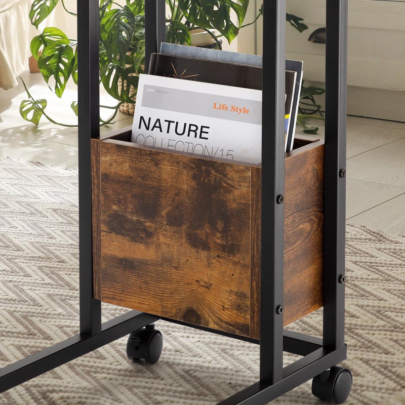 Hadulcet C Shaped End Table with Charging Station & Foldable Tabletop, Folding TV Tray Table with Storage, Laptop Table for Couch, C Table for Sofa, Living Room Bedroom Small Spaces, Rustic Brown - Image 5