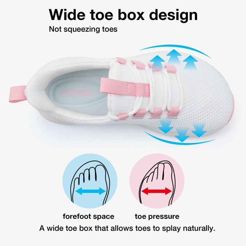 KOLILI Wide Toe Box Shoes Women Breathable Cushion Walking Sneakers for Swollen Feet,Nurse,Pregnancy,Bunion White/Pink 9.5 US/42 EU - Image 3