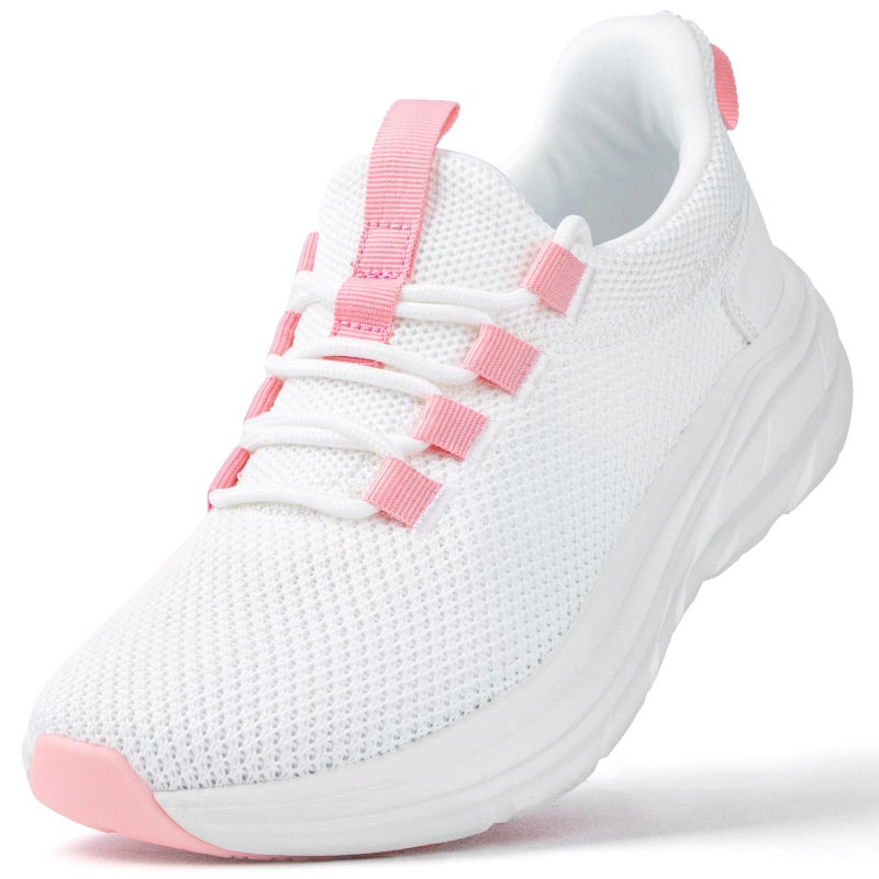 KOLILI Wide Toe Box Shoes Women Breathable Cushion Walking Sneakers for Swollen Feet,Nurse,Pregnancy,Bunion White/Pink 9.5 US/42 EU - Image 1