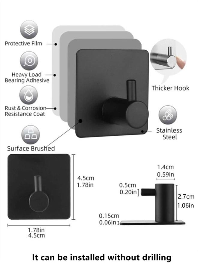 Kutis 4-Piece Stainless Steel Bathroom Heavy Duty Wall Hooks Towel Hook Black 5 x 5 cm  - Image 3