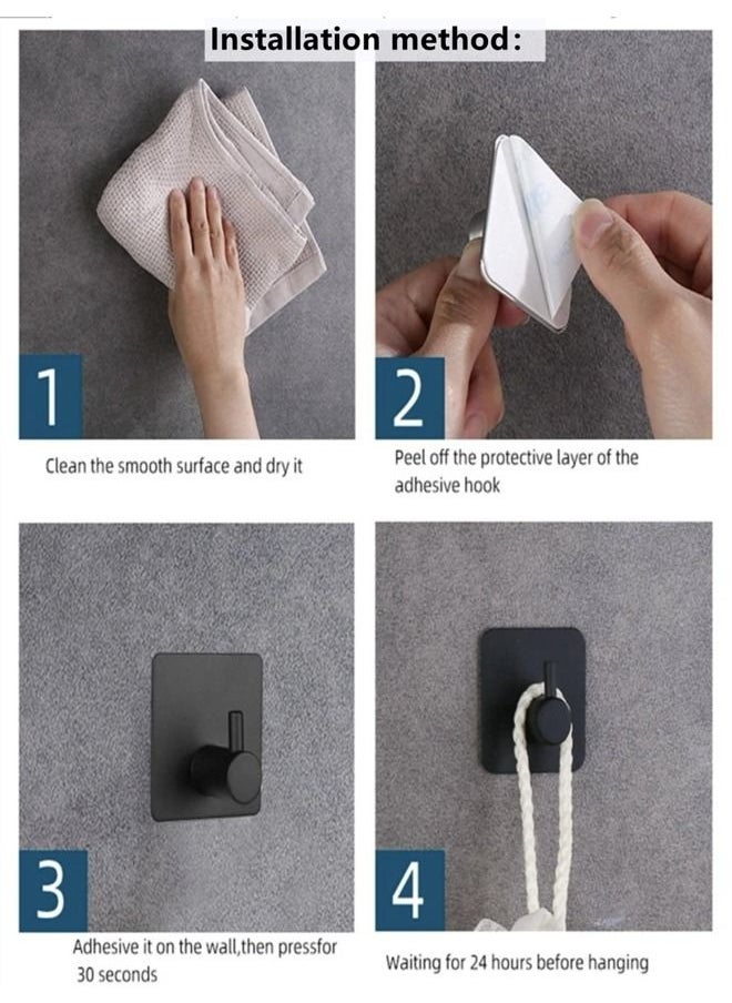 Kutis 4-Piece Stainless Steel Bathroom Heavy Duty Wall Hooks Towel Hook Black 5 x 5 cm  - Image 5