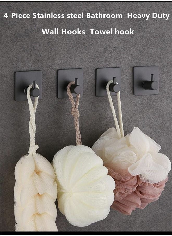 Kutis 4-Piece Stainless Steel Bathroom Heavy Duty Wall Hooks Towel Hook Black 5 x 5 cm  - Image 1