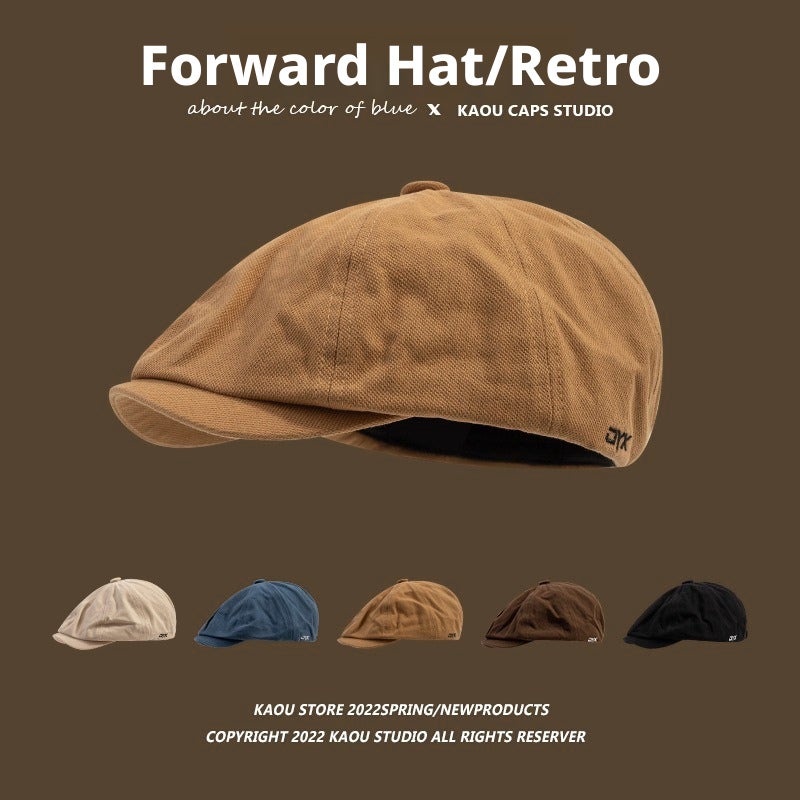 Japanese Retro Newsboy Cap Reversible, Unisex, Khaki Cotton-Polyester - Image 1