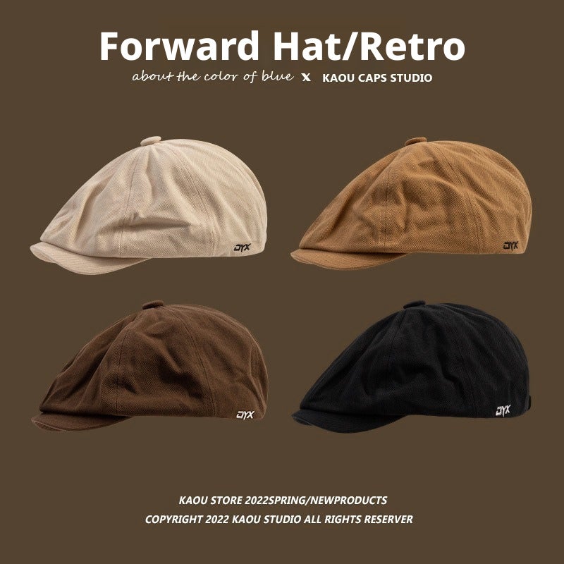 Japanese Retro Newsboy Cap Reversible, Unisex, Khaki Cotton-Polyester - Image 2
