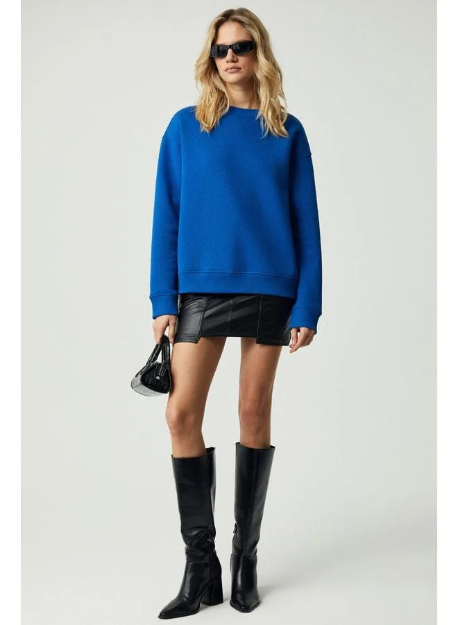Grimelange VANELTINA Women's Organic Cotton Ultra-Soft Lined Fleece Round Neck Parliament Blue Sweatshirt
