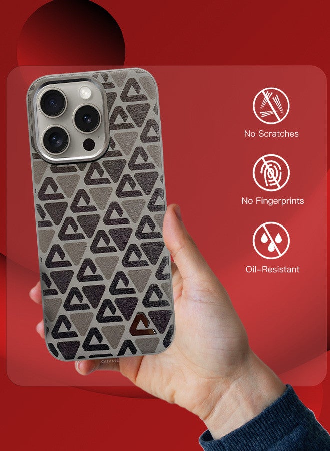 CATANES (for iPhone 15 Pro) Case Leather Back Cover Triangle Pattern Shockproof Protective Phone Case Brown - Image 4