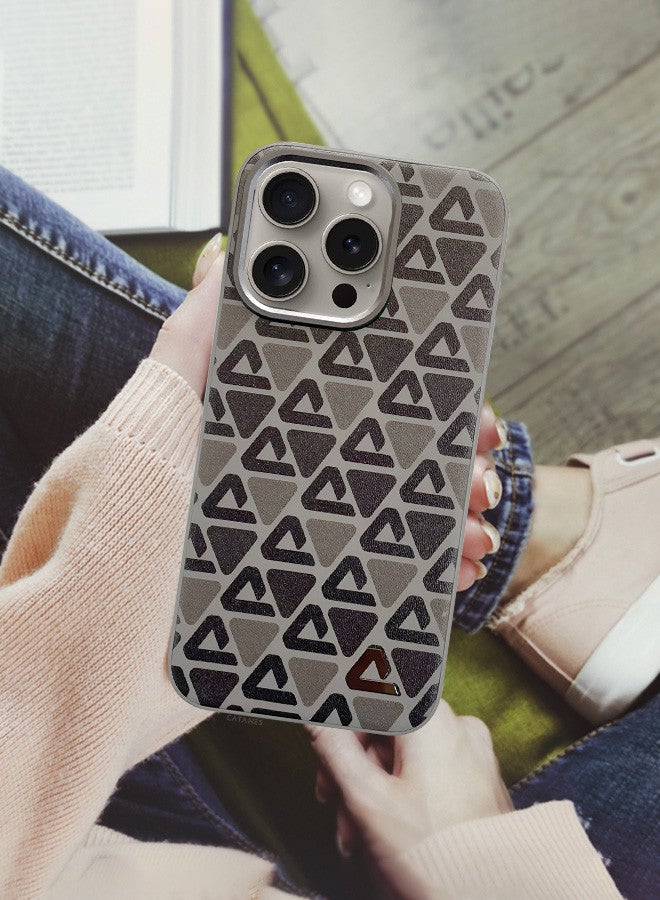 CATANES (for iPhone 15 Pro) Case Leather Back Cover Triangle Pattern Shockproof Protective Phone Case Brown - Image 5