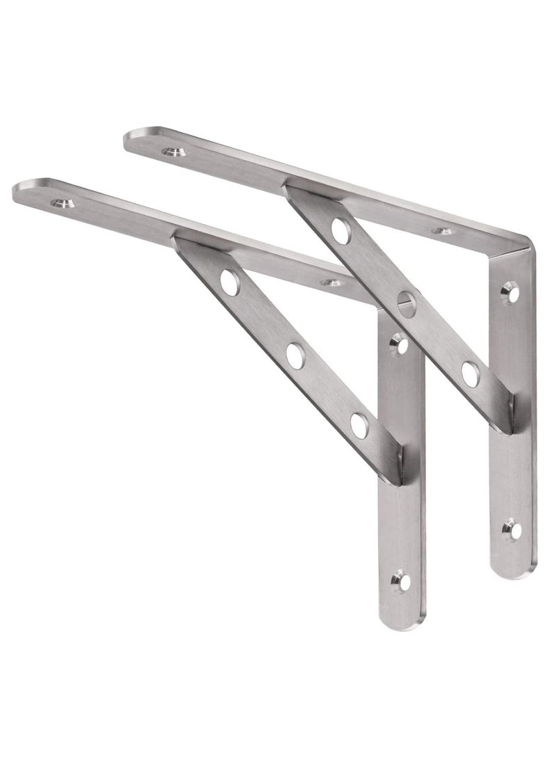 Rubik Shelf Brackets 10 inch - 2pcs Stainless Steel Solid Shelf Support, Corner Brace Joint Right Angle L Bracket, Space Saving DIY Bracket  - Image 1