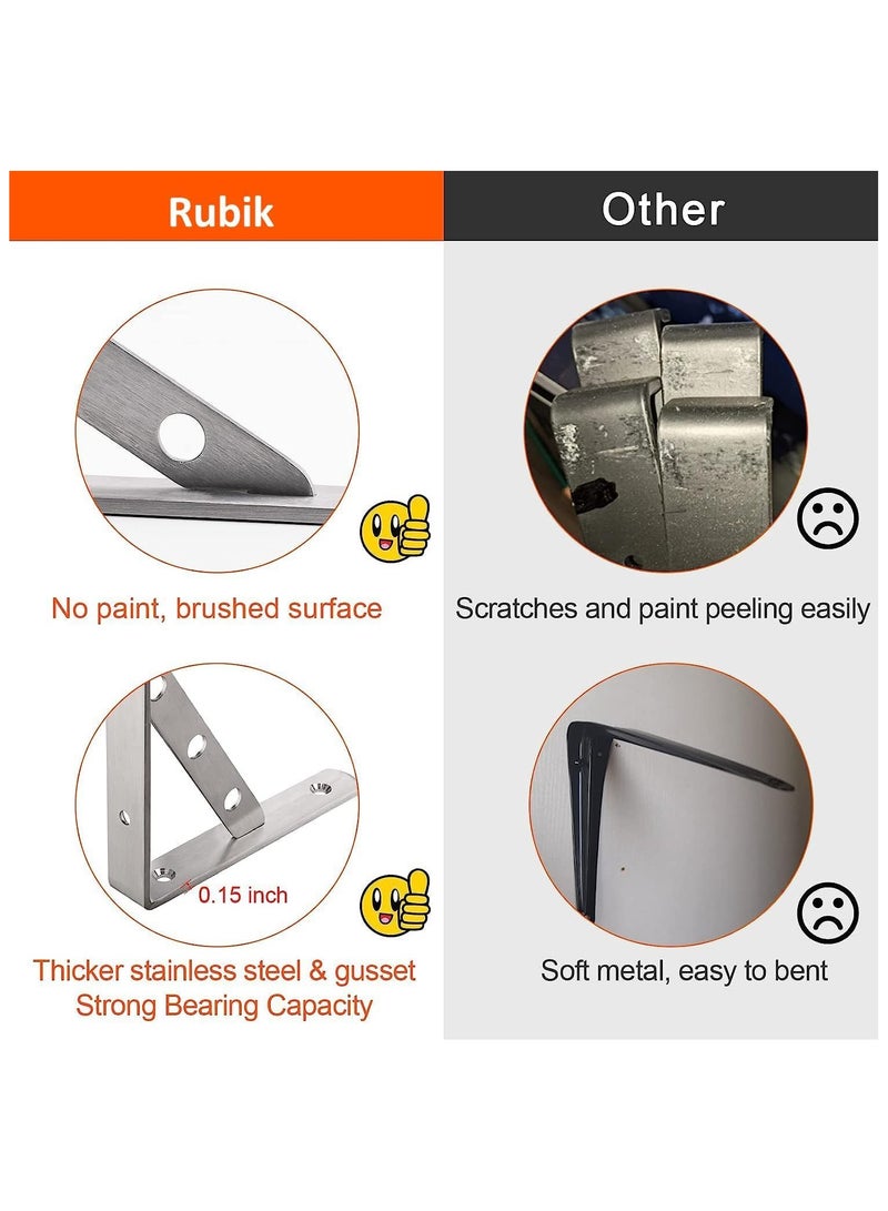Rubik Shelf Brackets 10 inch - 2pcs Stainless Steel Solid Shelf Support, Corner Brace Joint Right Angle L Bracket, Space Saving DIY Bracket  - Image 2