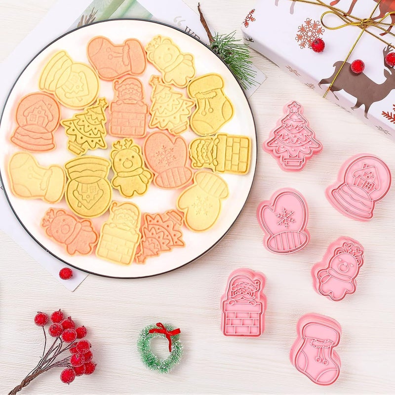 LEGACYCART LEGACYCART 6PCS Christmas Cookie Cutter Set with Plunger Stamps Includes Santa Claus Reindeer Tree Glove Snow Globe and Sock Designs for DIY Cookie BakingPack of 1 - Image 5