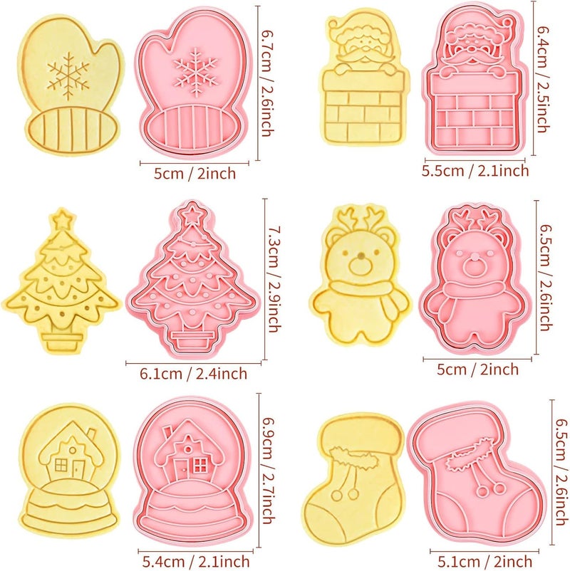 LEGACYCART LEGACYCART 6PCS Christmas Cookie Cutter Set with Plunger Stamps Includes Santa Claus Reindeer Tree Glove Snow Globe and Sock Designs for DIY Cookie BakingPack of 1 - Image 2
