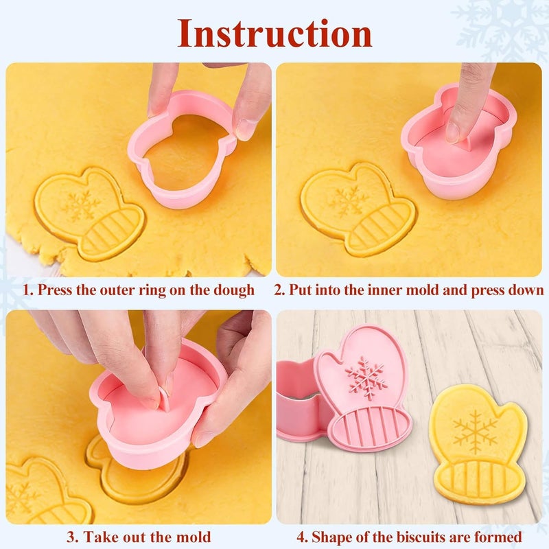 LEGACYCART LEGACYCART 6PCS Christmas Cookie Cutter Set with Plunger Stamps Includes Santa Claus Reindeer Tree Glove Snow Globe and Sock Designs for DIY Cookie BakingPack of 1 - Image 3