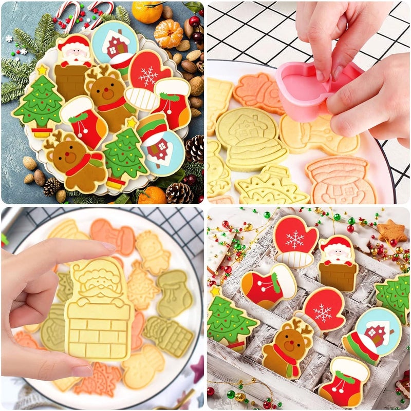 LEGACYCART LEGACYCART 6PCS Christmas Cookie Cutter Set with Plunger Stamps Includes Santa Claus Reindeer Tree Glove Snow Globe and Sock Designs for DIY Cookie BakingPack of 1 - Image 4