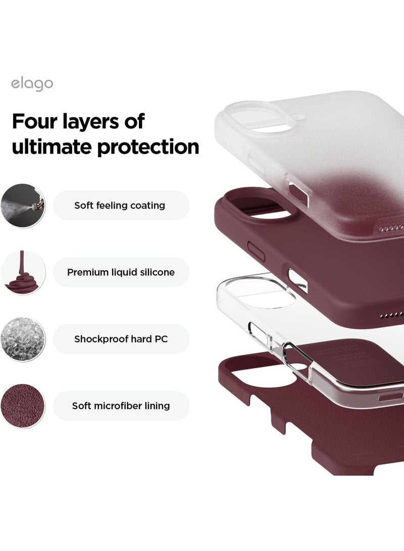 Elago Liquid Silicone for iPhone 16 Case Cover Full Body Protection, Shockproof, Slim, Anti-Scratch Soft Microfiber Lining - Burgundy - Image 4