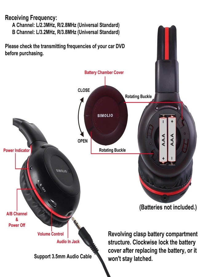 SIMOLIO Infrared Headphones for Car DVD for Honda Odyssey, uConnect, Chrysler Pacifica, Town & Country, Toyota Sienna,Wireless IR Headphone with Storage Bag & AUX Cord for TV, Outdoor Movie, 3 Pack - Image 2