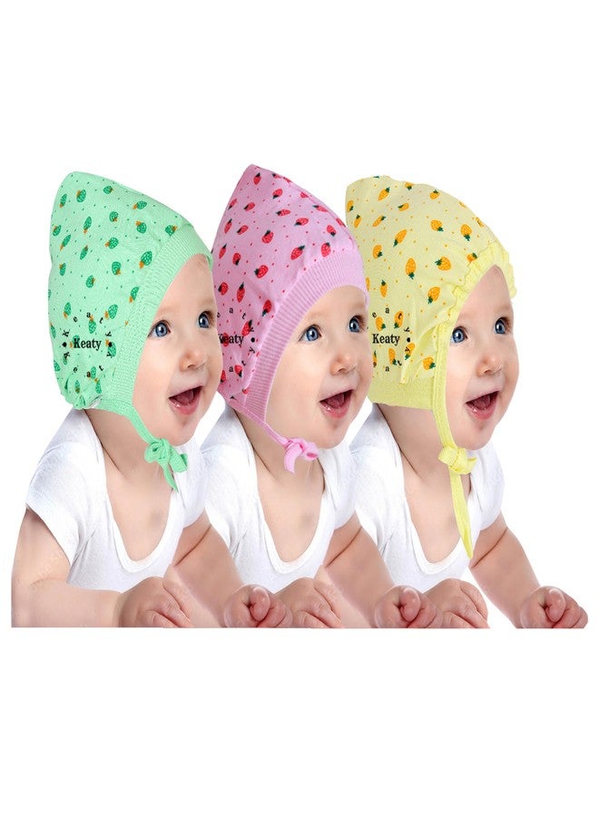 KEATY New Born Baby Boys and Girls Soft Double Layer Hosiery Cotton Tie Knot Cap| Unisex Multicolor Topi| Adjustable Baby Hat Pack of 3 (in, Age, 0 Months, 3 Months, Baby Boys, Printed Cap) - Image 1