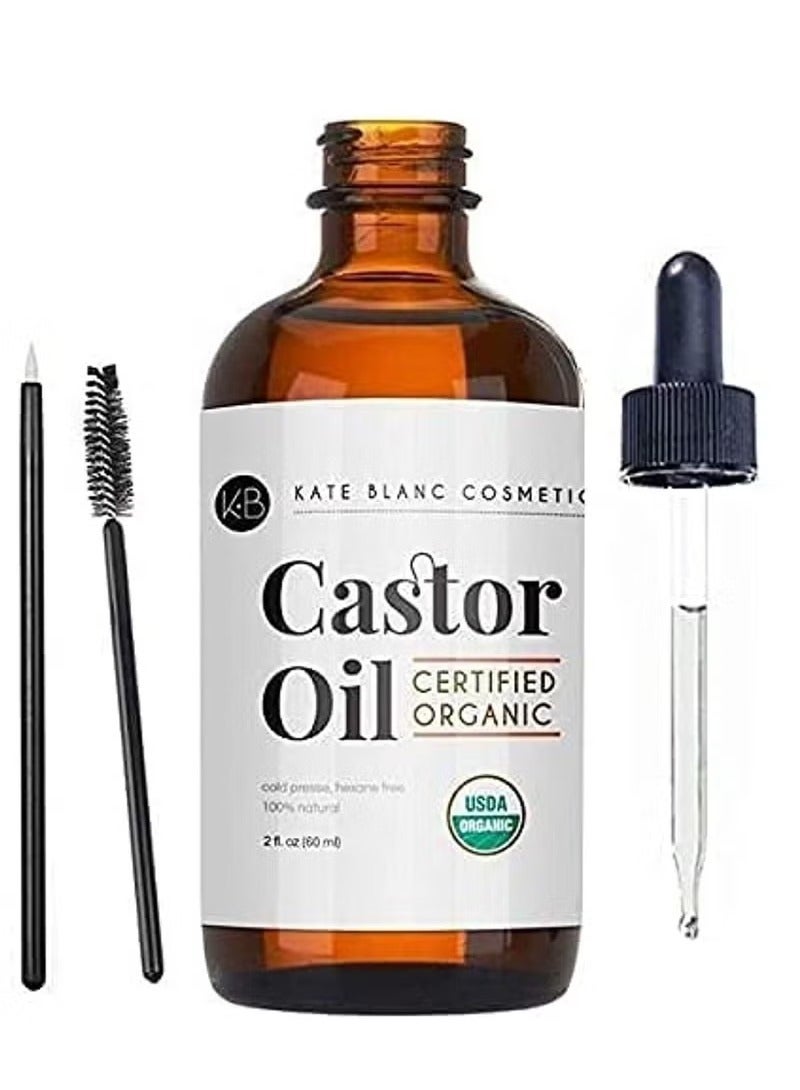 كيت بلانك كوزميتكس Castor Oil (2oz) USDA معتمد العضوية ، 100 ٪ نقية ، الضغط البارد ، الهكسان خالية من كيت بلانك. تحفيز النمو للرموش والحواجب والشعر. مصل نمو الرموش. علاج الحاجب. طقم بداية الماسكارا المجانية - Image 1