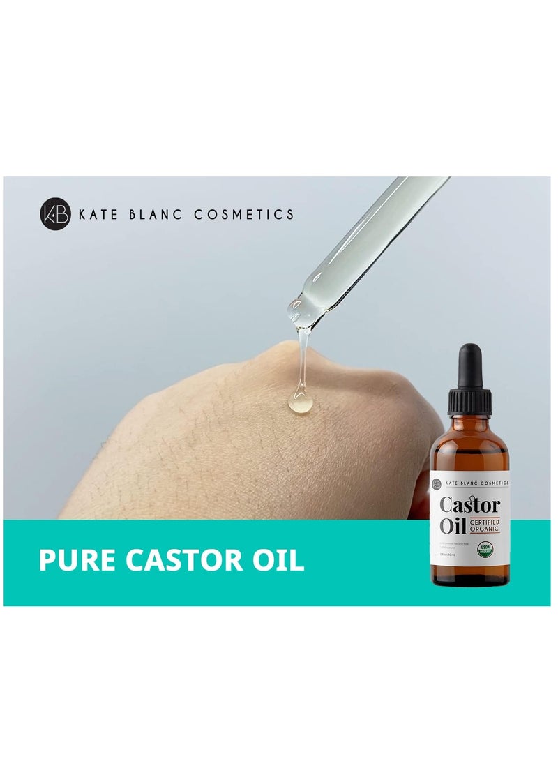 كيت بلانك كوزميتكس Castor Oil (2oz) USDA معتمد العضوية ، 100 ٪ نقية ، الضغط البارد ، الهكسان خالية من كيت بلانك. تحفيز النمو للرموش والحواجب والشعر. مصل نمو الرموش. علاج الحاجب. طقم بداية الماسكارا المجانية - Image 5