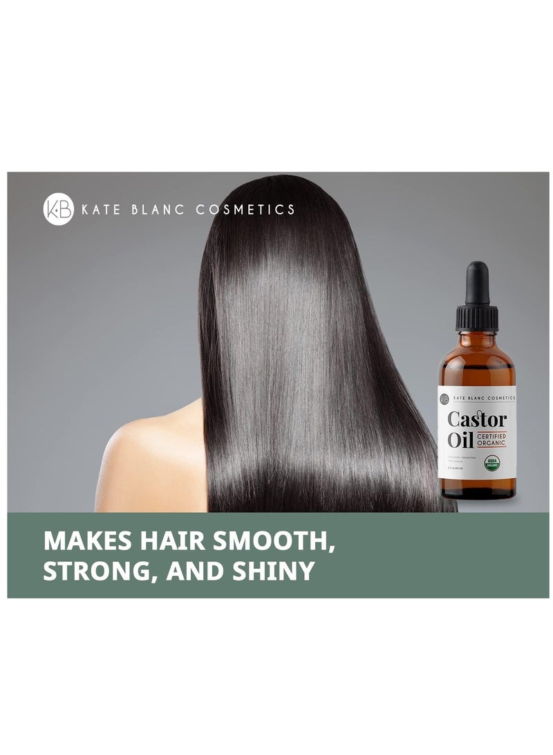 كيت بلانك كوزميتكس Castor Oil (2oz) USDA معتمد العضوية ، 100 ٪ نقية ، الضغط البارد ، الهكسان خالية من كيت بلانك. تحفيز النمو للرموش والحواجب والشعر. مصل نمو الرموش. علاج الحاجب. طقم بداية الماسكارا المجانية - Image 4