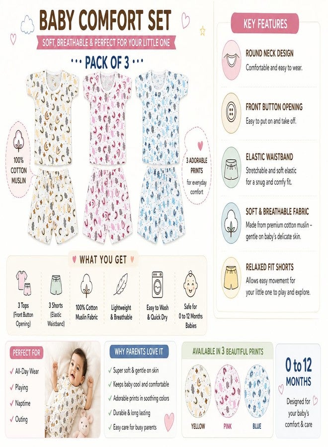 Epics Infant Top & Shorts Clothing Set – 100% Cotton Muslin Lightweight, Soft & Breathable Baby Wear for Everyday Comfort, Skin-Friendly Daily Wear for Newborn Boys & Girls (0–6 Months, Unisex) - Image 2
