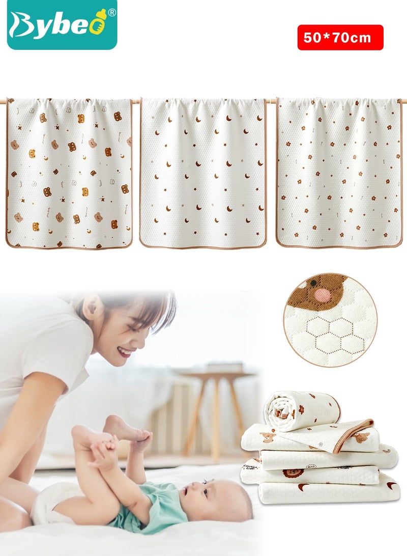 Bybeo 3 Pack Baby Washable Changing Mats, Waterproof Changing Pads, Ultra Soft Crib Mattress Sheets, Highly Absorbent Leakproof Underpads for Newborns & Kids, Bed Wetting Protector Mat, 50*70cm - Image 1