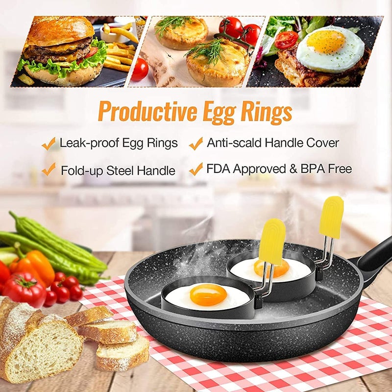 RoarCraft Egg Ring 2 Pack for Frying Eggs and English Muffin - Round Egg Shaper Mold with Anti-Scald Handle - Stainless Steel Non-Stick Egg Cooker Ring - Image 3