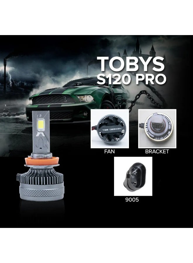 توبيز مصابيح أمامية LED مُحسّنة من TBS DESIGN S120 PRO 2024 جديدة، 12000 لومن فائقة السطوع، مجموعة تحويل المصابيح الأمامية 6500 كلفن زينون أبيض، بديل هالوجين مع مروحة، عبوة من قطعتين - H4 - Image 2