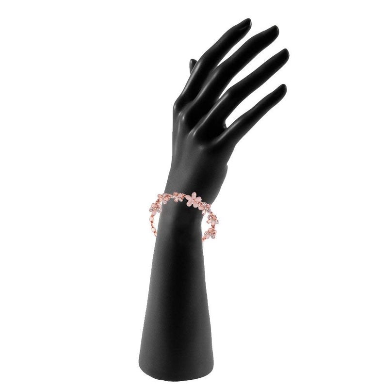 Okos Rose Gold Plated Pink Flowers Link Chain Adjustable Size Charm Alloy Bracelet Decorated With Crystals for Girls & Women BROK1000009 - Image 2