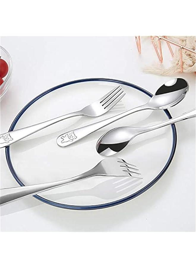 MOXO Set of 6 Kids Sierware Stainless Steel Childsafe Flatware with Little Bear Design  Includes 3 Forks and 3 Tablespoons for Children  Toddler Utensils Metal Cutlery Set - Image 4